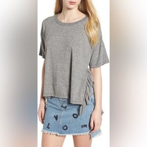 Current Elliott The Side Split Ruffle Tee in Heather Grey Jersey size 1 Small